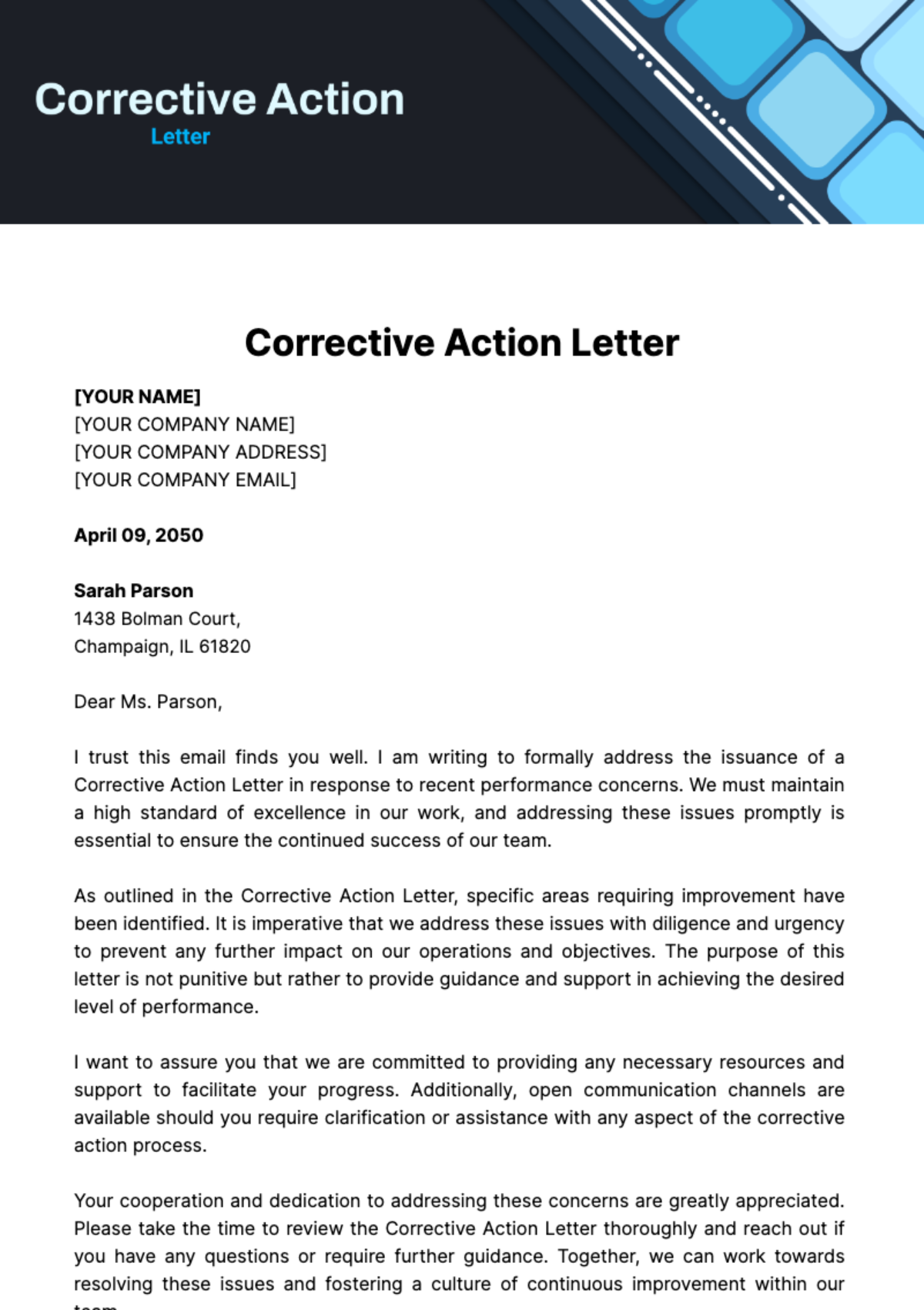 Corrective Action Letter Template