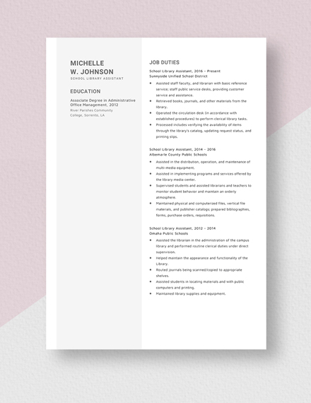 School Library Assistant Resume Sample Resume Example - vrogue.co