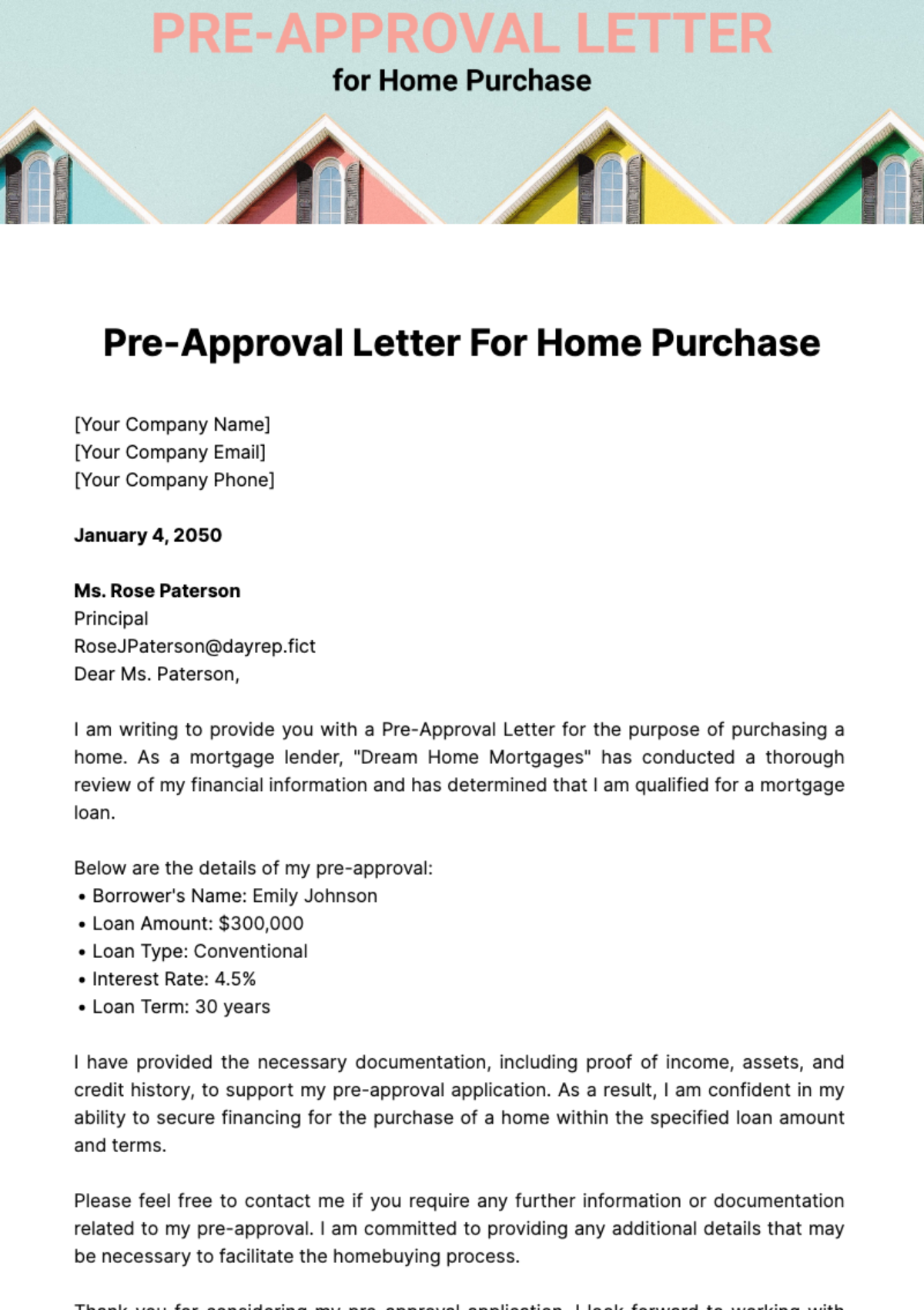 Pre-Approval Letter for Home Purchase Template