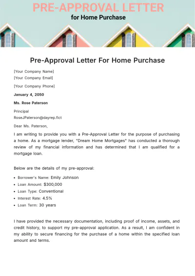 Free Pre-Approval Letter for Home Purchase Template to Edit Online