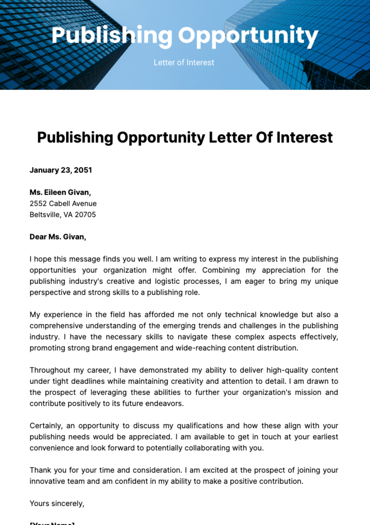 Publishing Opportunity Letter of Interest Template