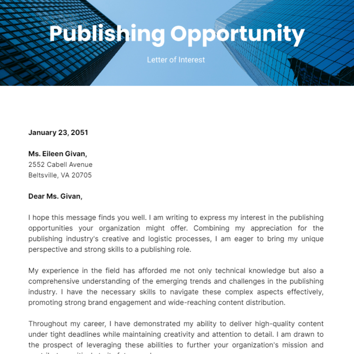Publishing Opportunity Letter of Interest Template