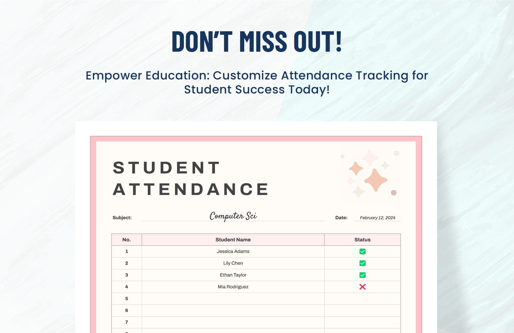 Customizable Student Attendance Template