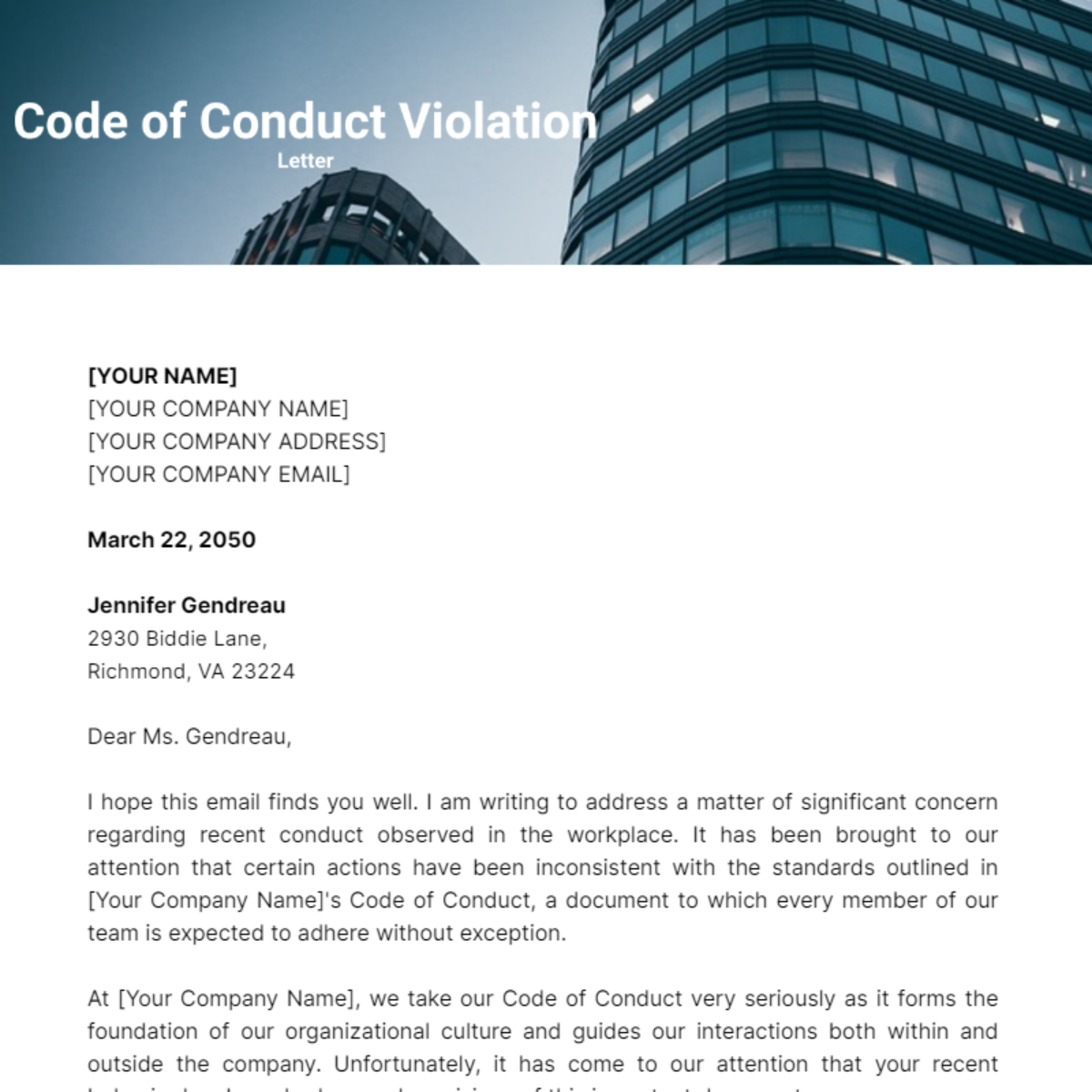 Code of Conduct Violation Letter Template