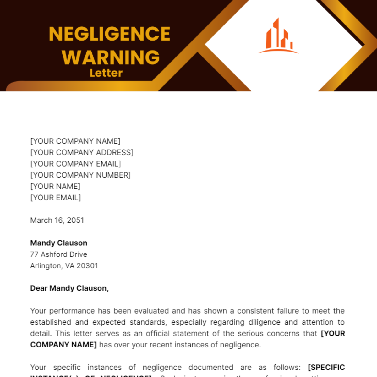 Negligence Warning Letter Template - Edit Online & Download