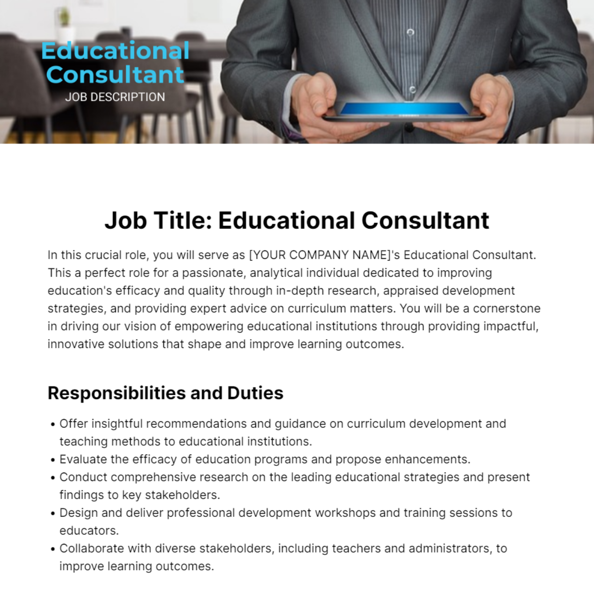 Free Educational Consultant Job Description Template