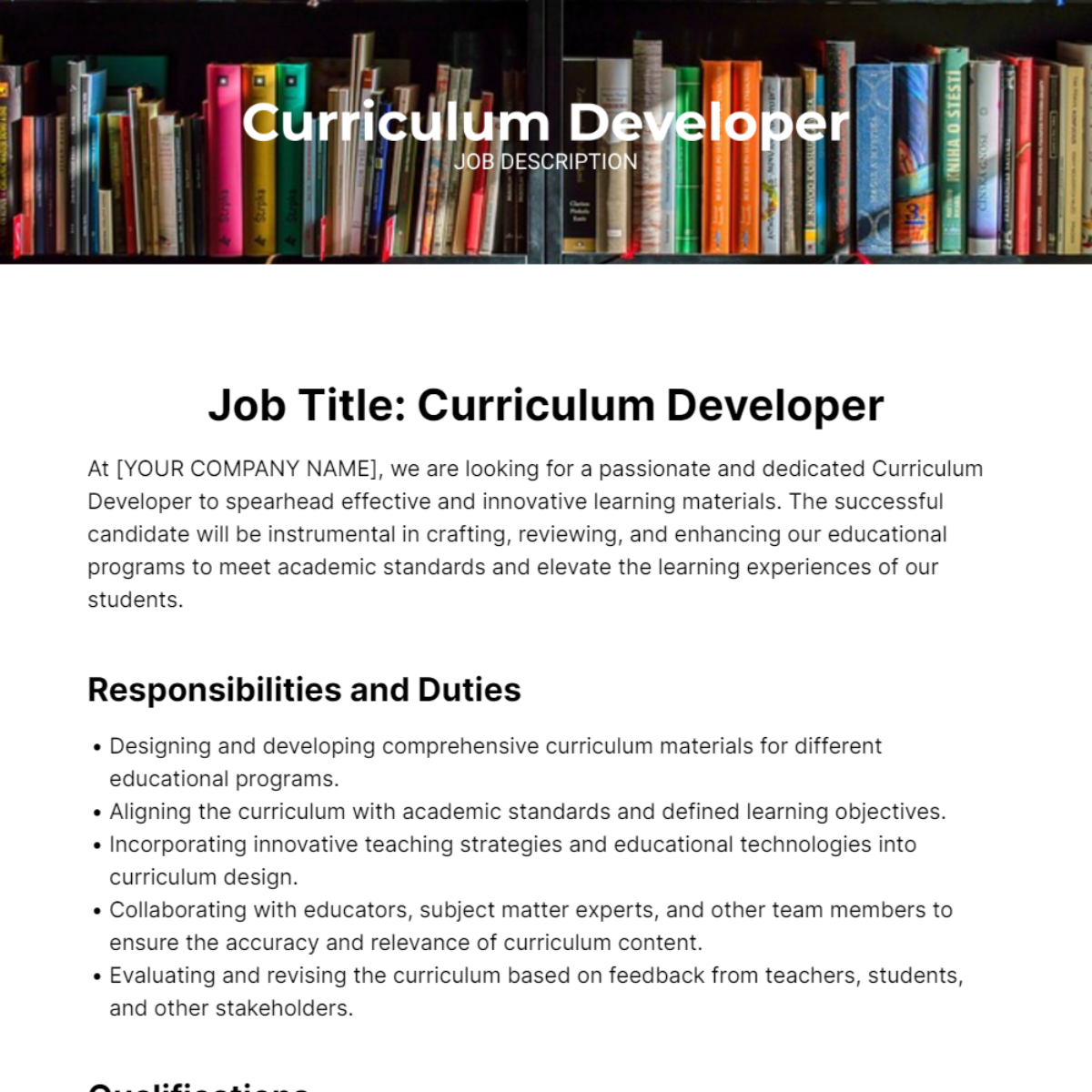 Curriculum Developer Job Description Template