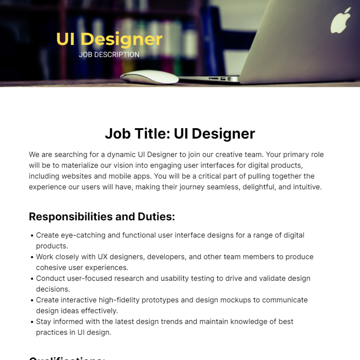 UI Designer Job Description Template