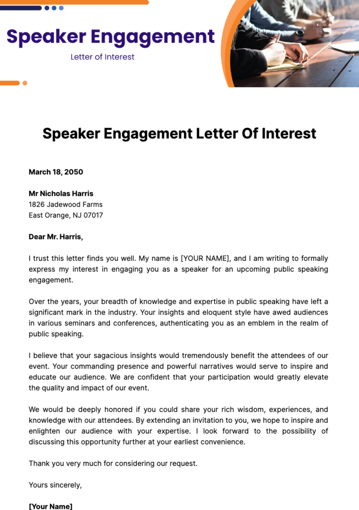 Speaker Engagement Letter of Interest Template