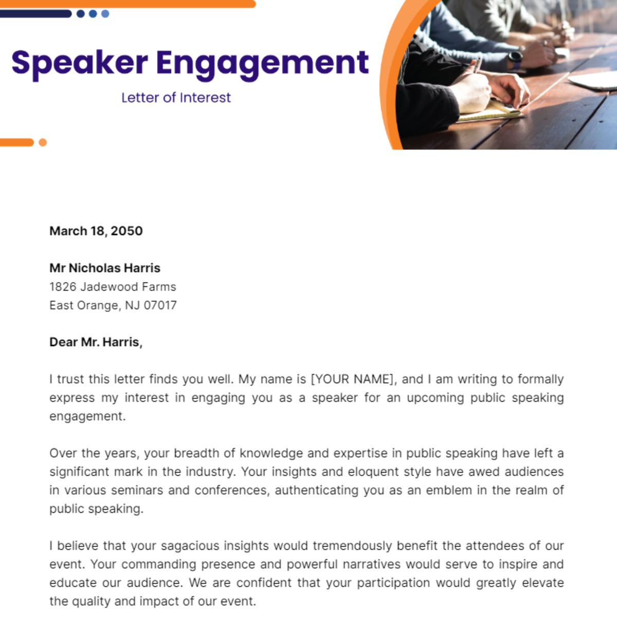 Speaker Engagement Letter of Interest Template
