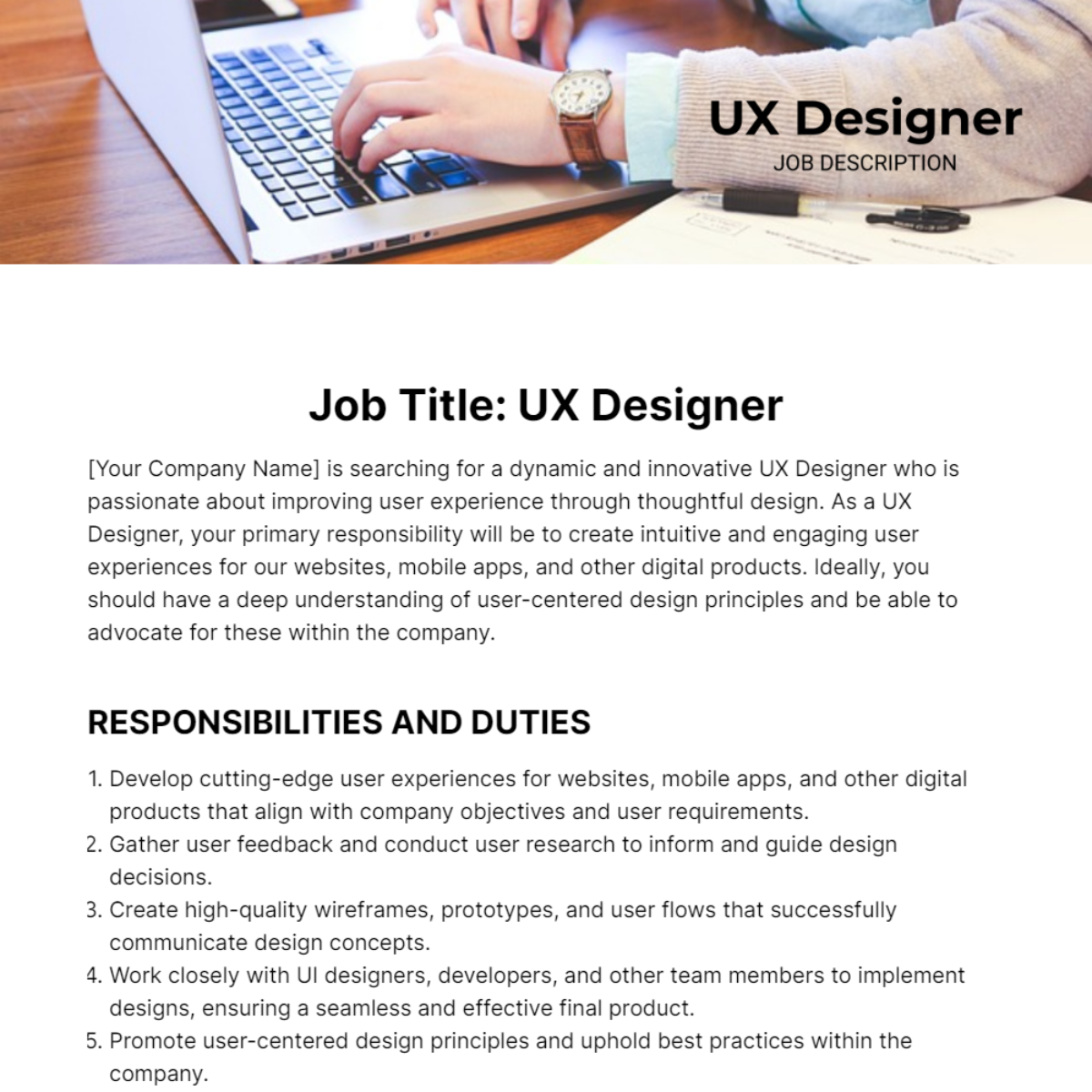 UX Designer Job Description Template