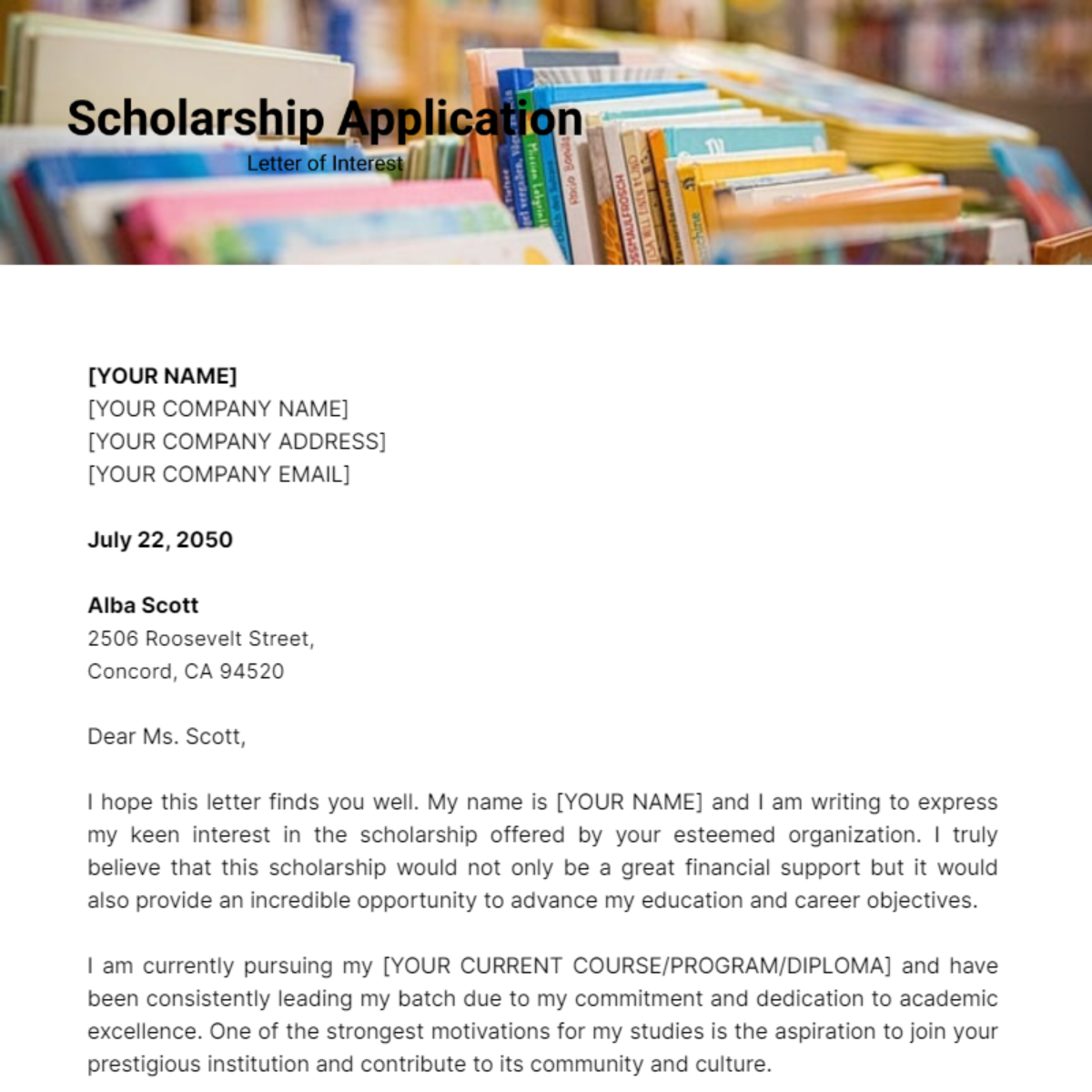 Scholarship Application Letter of Interest Template