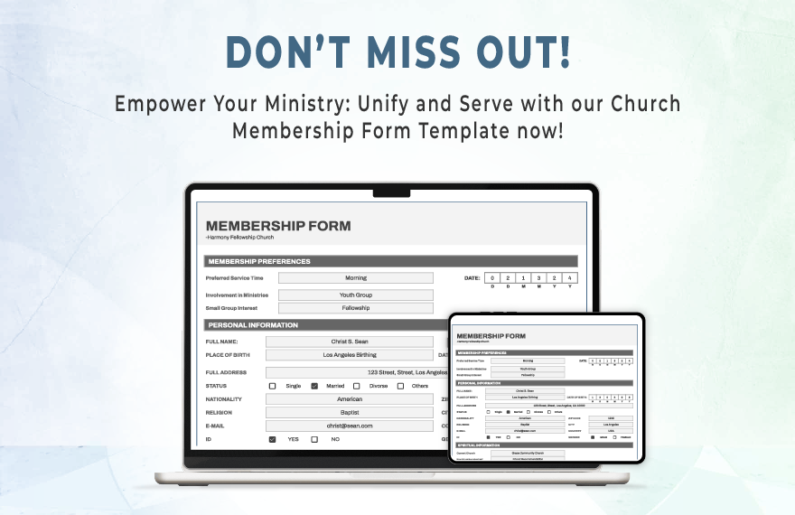 Church Membership Form Template