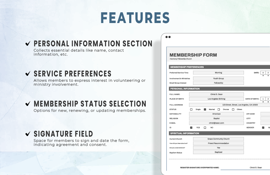 Church Membership Form Template