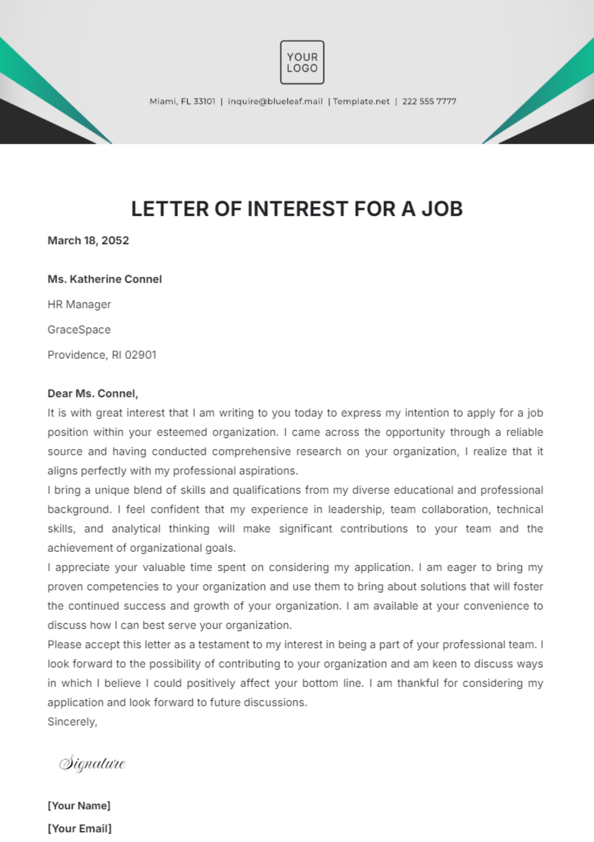 Sample Letter of Interest for a Job Template - Edit Online & Download