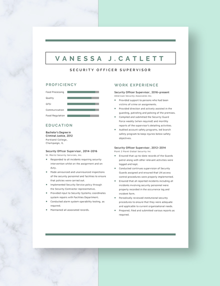 Security Officer Supervisor Resume Template