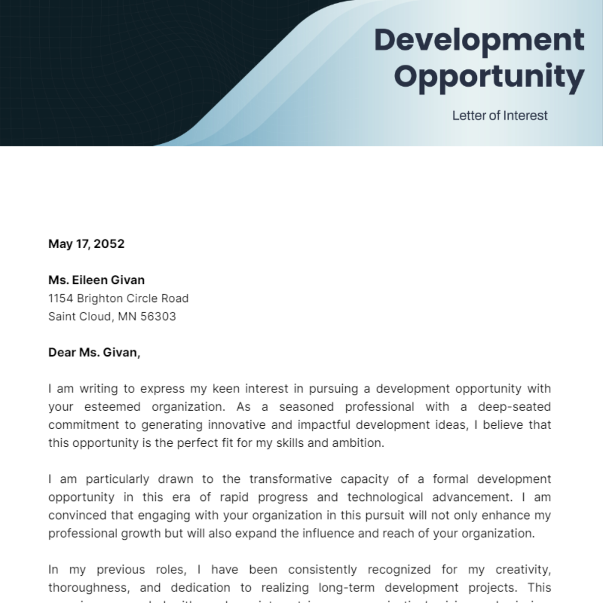 Development Opportunity Letter of Interest Template