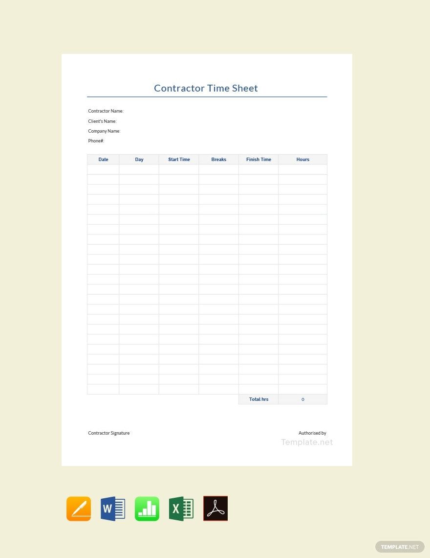 Free Sample Contractor Timesheet Template