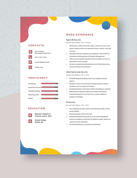 Security Patrol Officer Resume Template