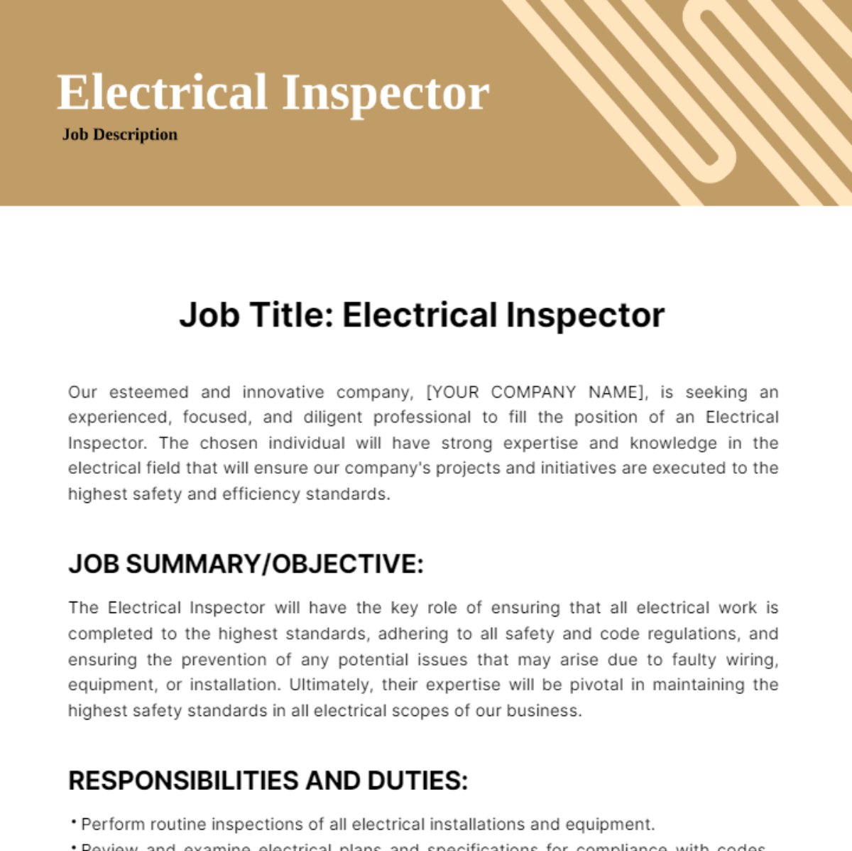 Free Electrical Inspector Job Description Template