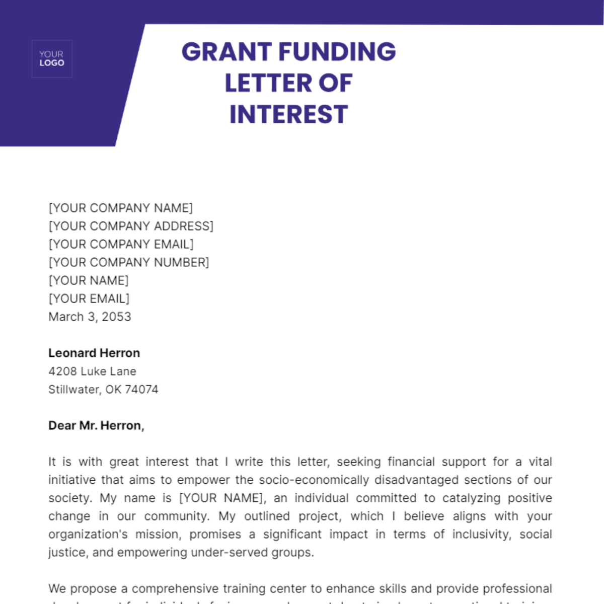 Grant Funding Letter of Interest Template