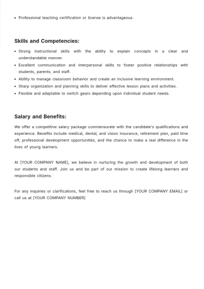 Free After-School Program Teacher Job Description Template to Edit Online