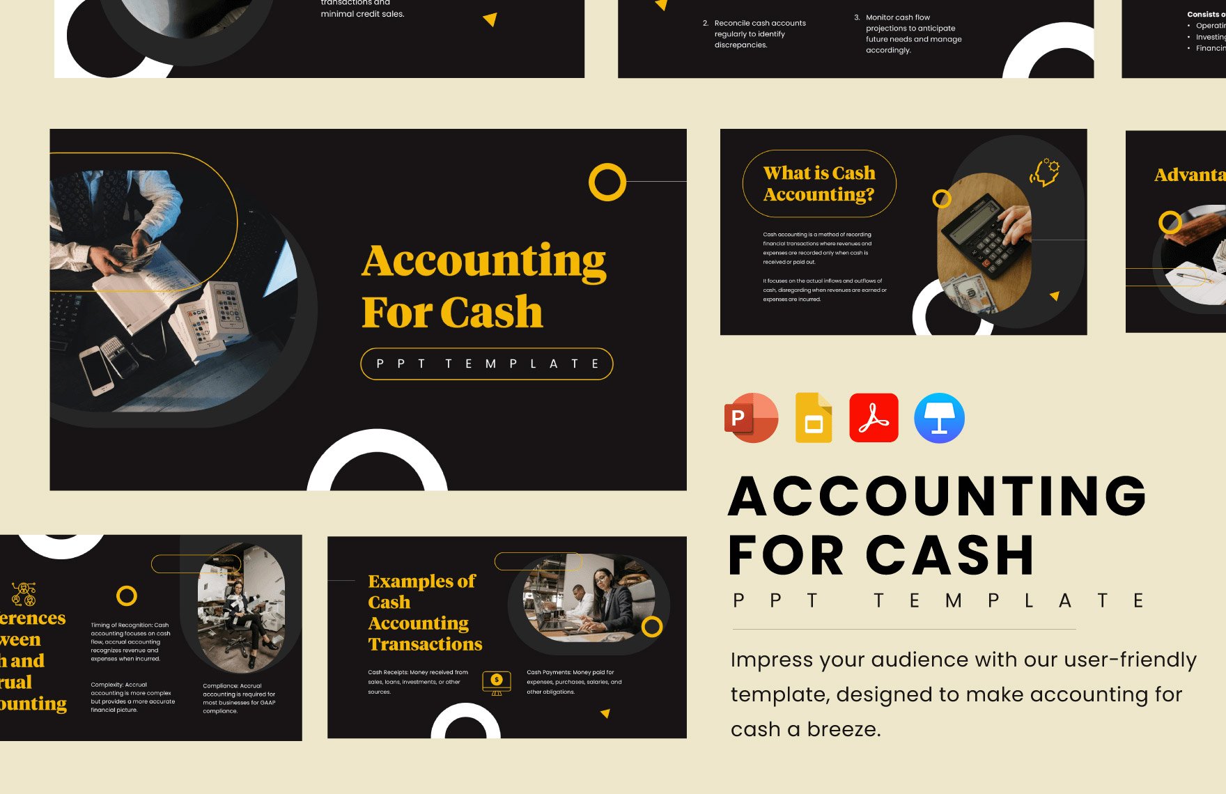 Accounting for Cash PPT Template in PDF, PowerPoint, Google Slides, Apple Keynote