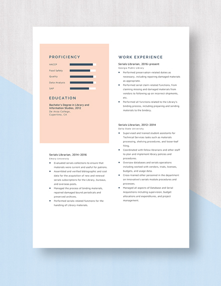 Serials Librarian Resume Template