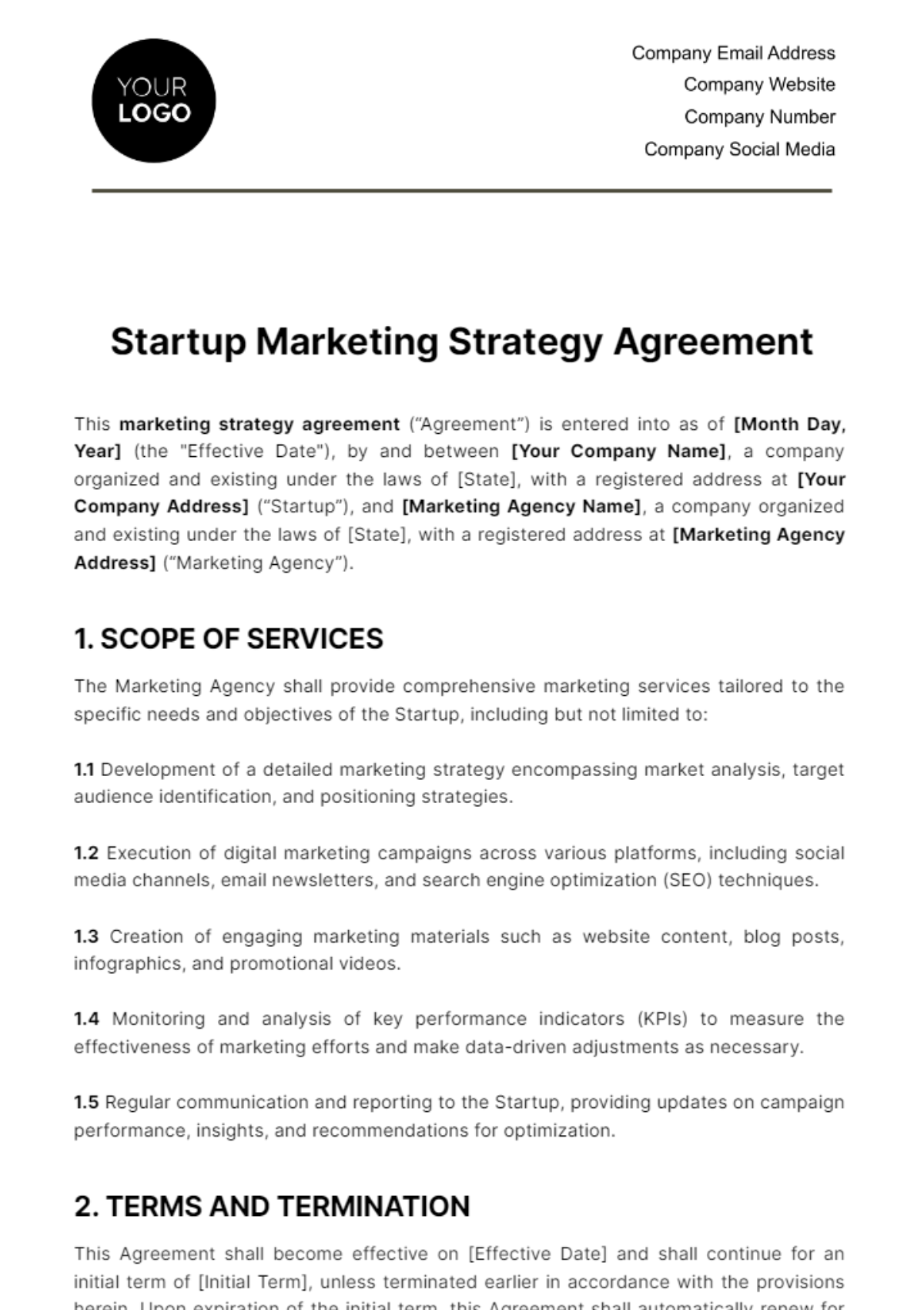 Startup Marketing Strategy Agreement Template