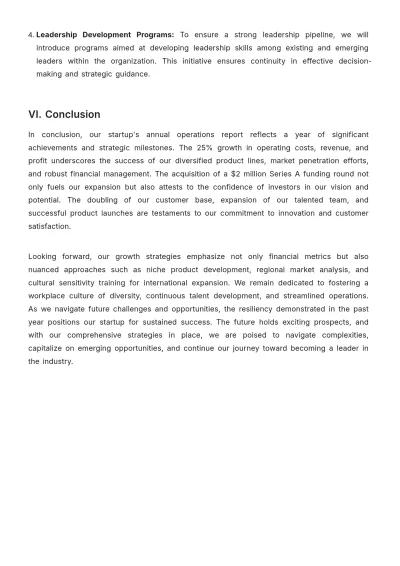 Free Startup Annual Operations Report Template to Edit Online