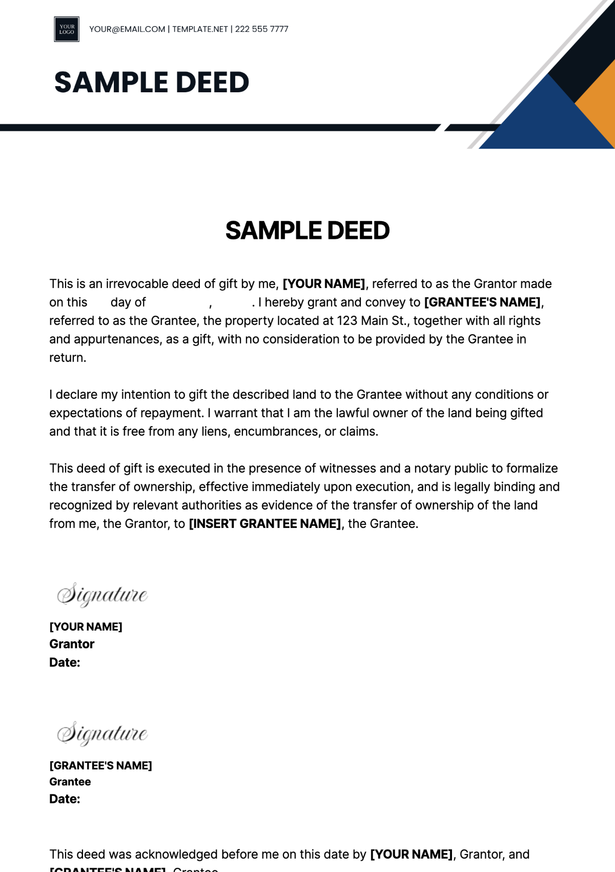 Sample Deed Template - Edit Online & Download