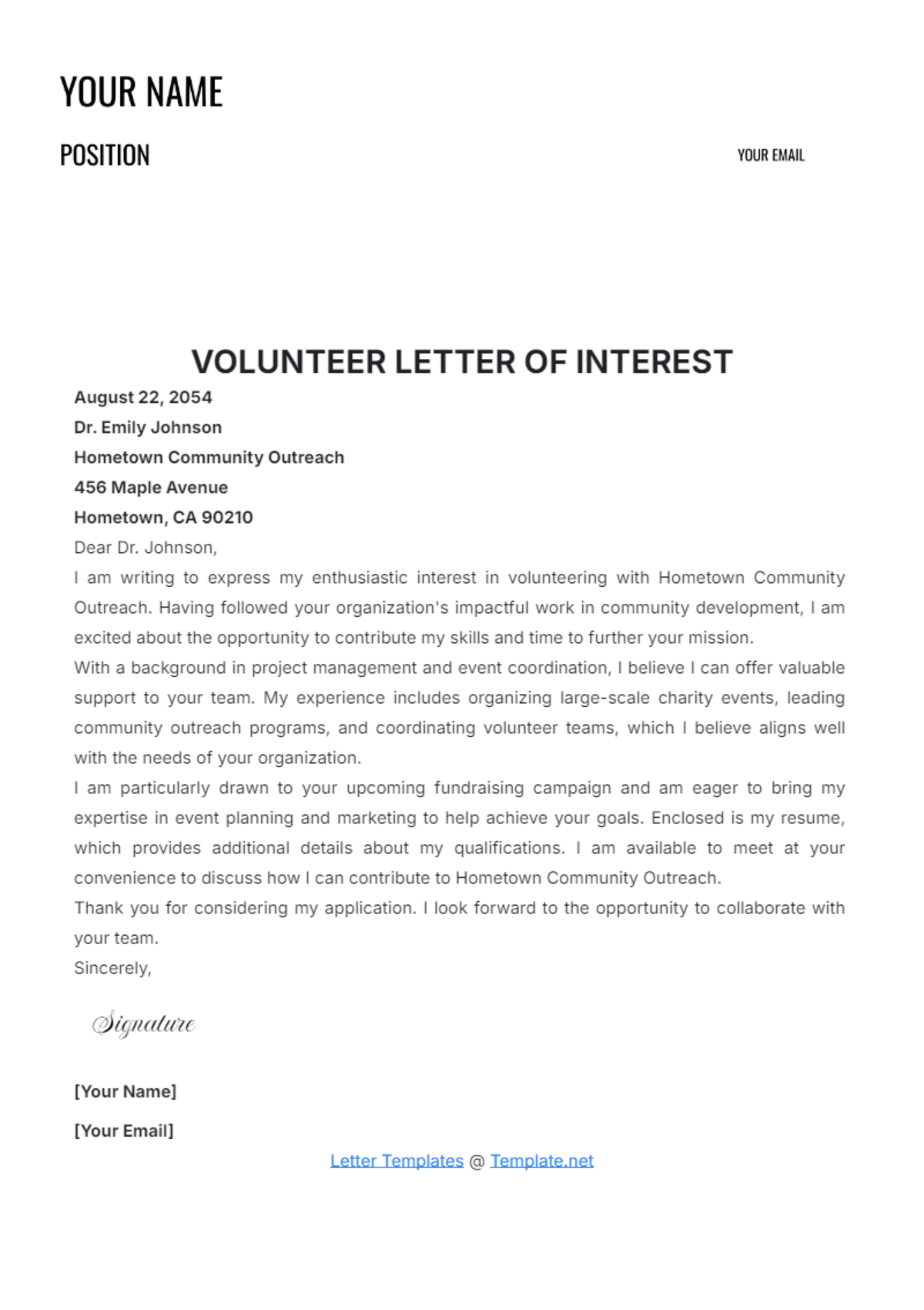 Volunteer Letter of Interest Template