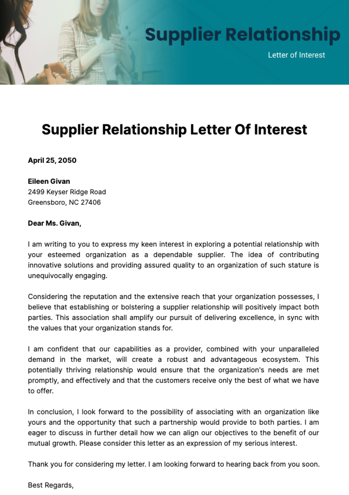 Supplier Relationship Letter Of Interest Template