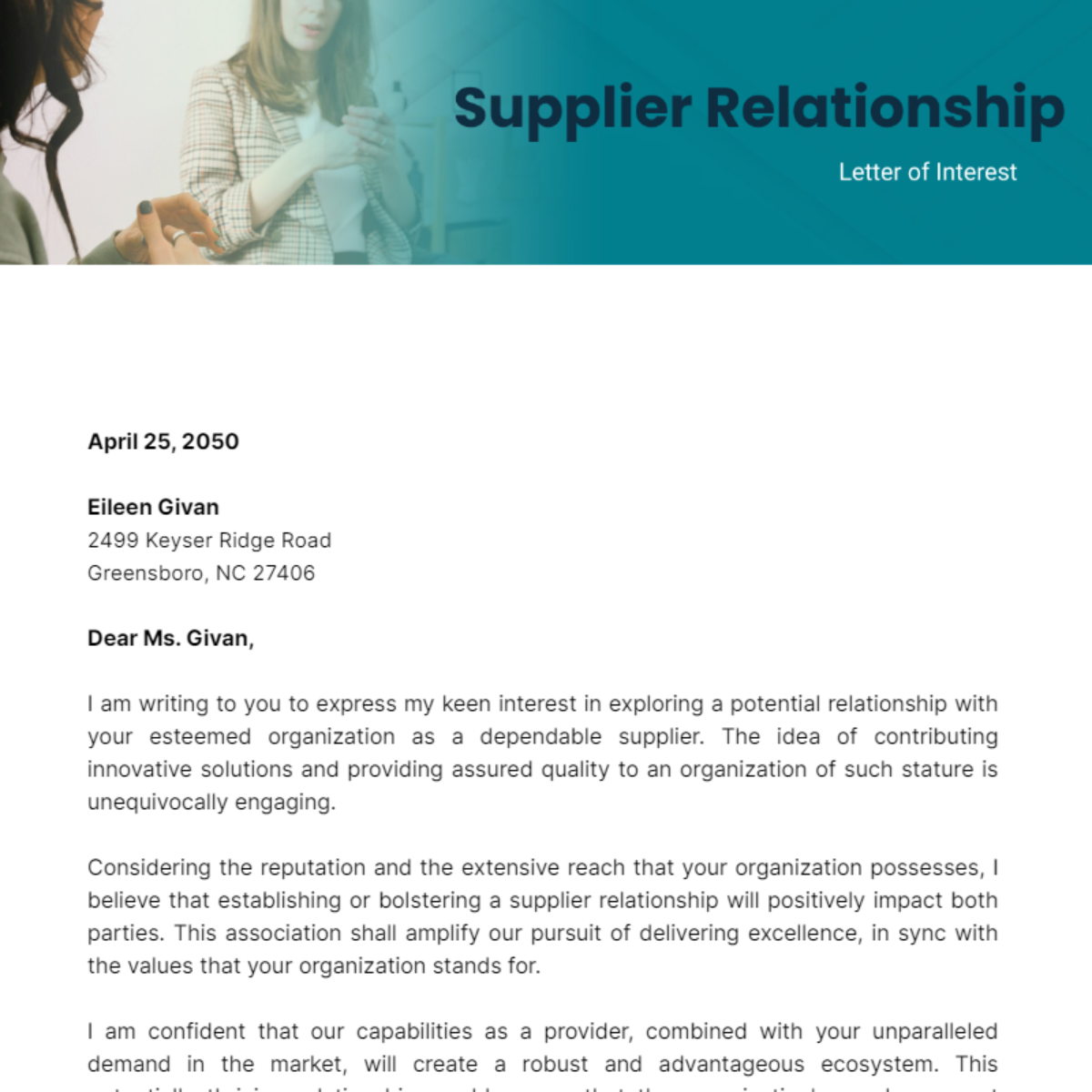 Supplier Relationship Letter of Interest Template