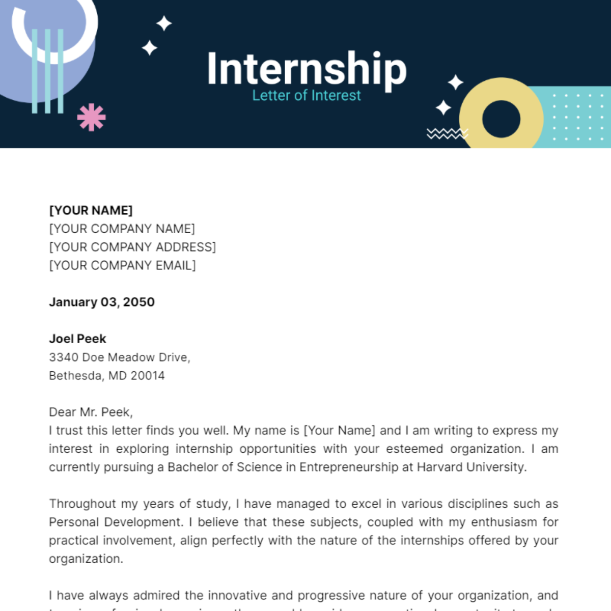 Internship Letter of Interest Template
