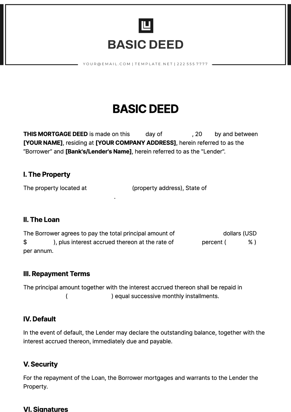 Basic Deed Template - Edit Online & Download