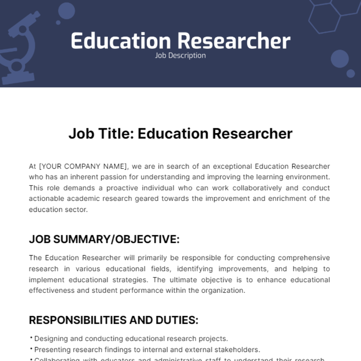 Free Education Researcher Job Description Template