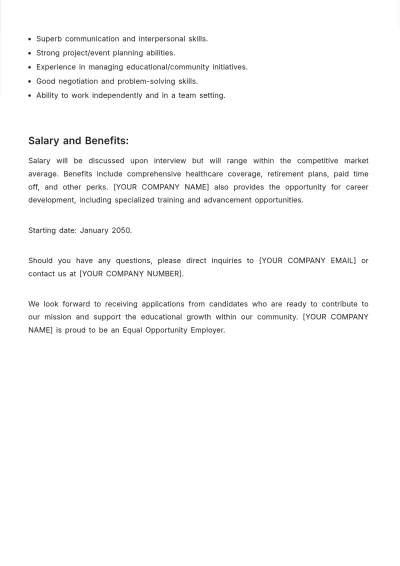 Free Community Education Coordinator Job Description Template to Edit Online