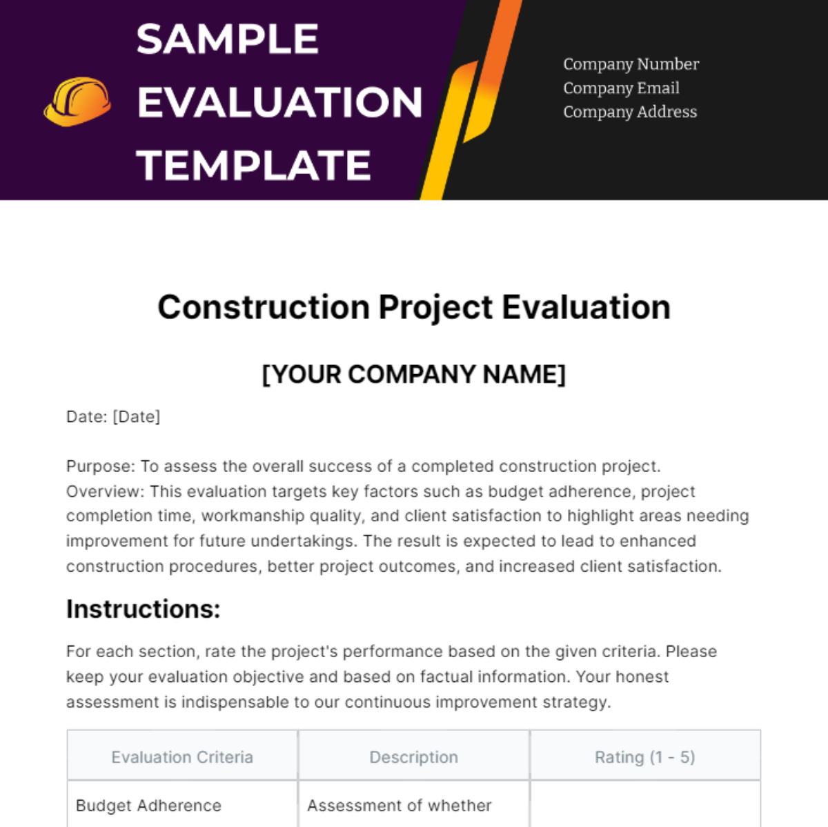 Sample Evaluation Template - Edit Online & Download