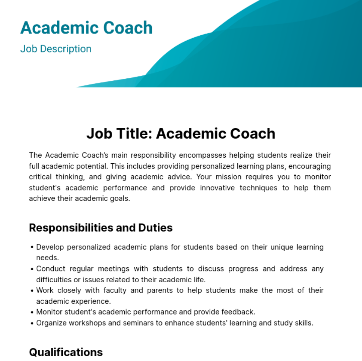 Free Academic Coach Job Description Template To Edit Online