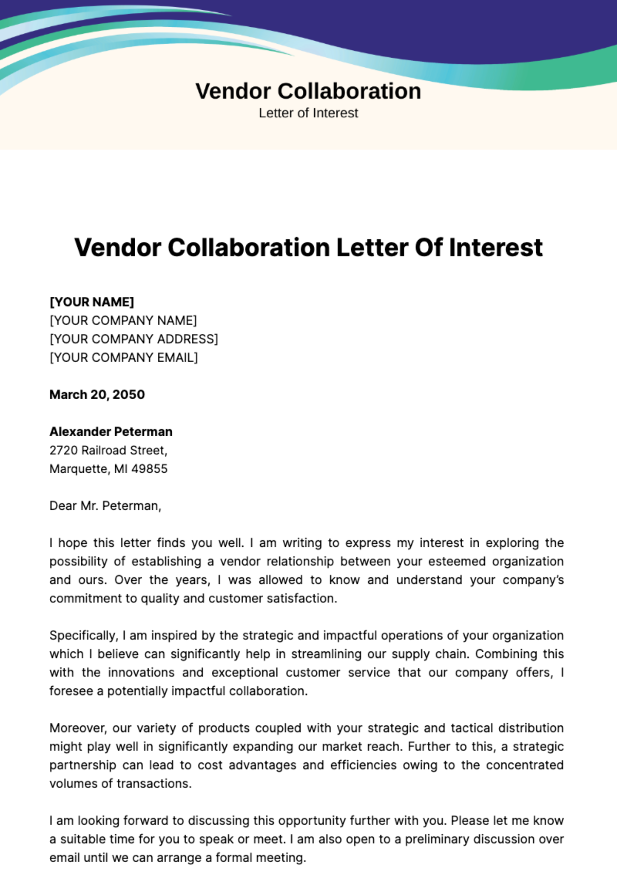 Vendor Collaboration Letter of Interest Template