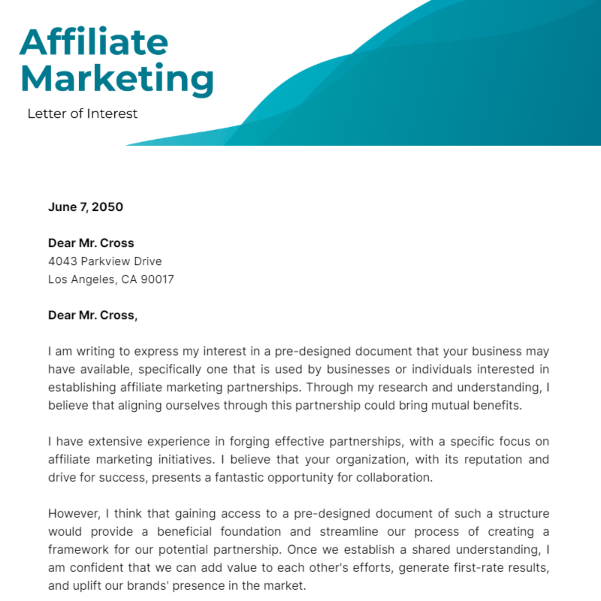 Affiliate Marketing Letter of Interest Template