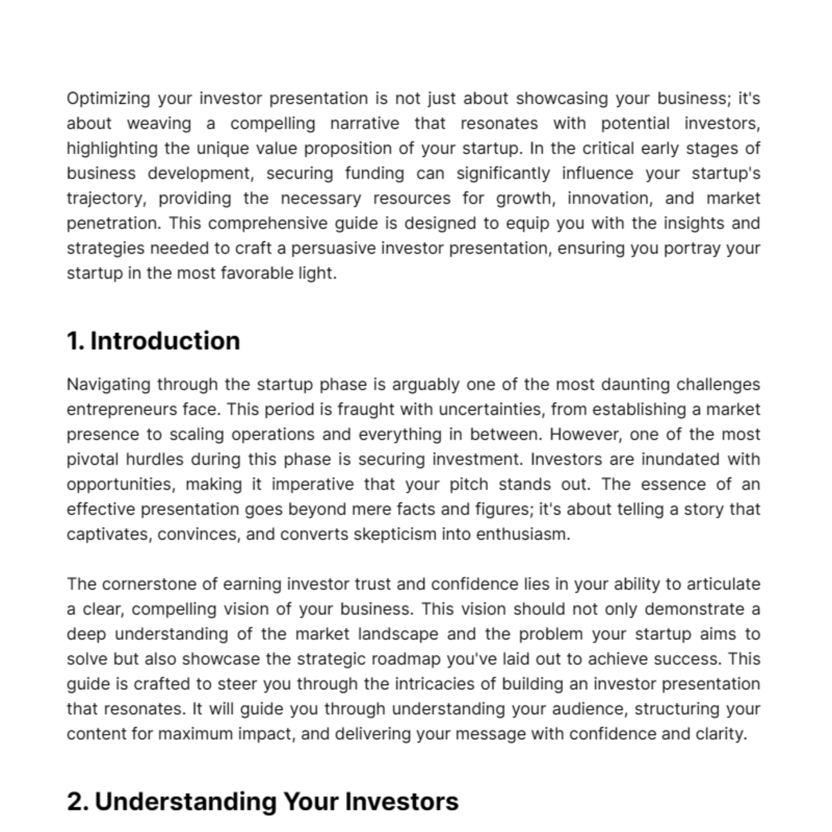 Startup Investor Meeting Presentation Guide Template - Edit Online ...