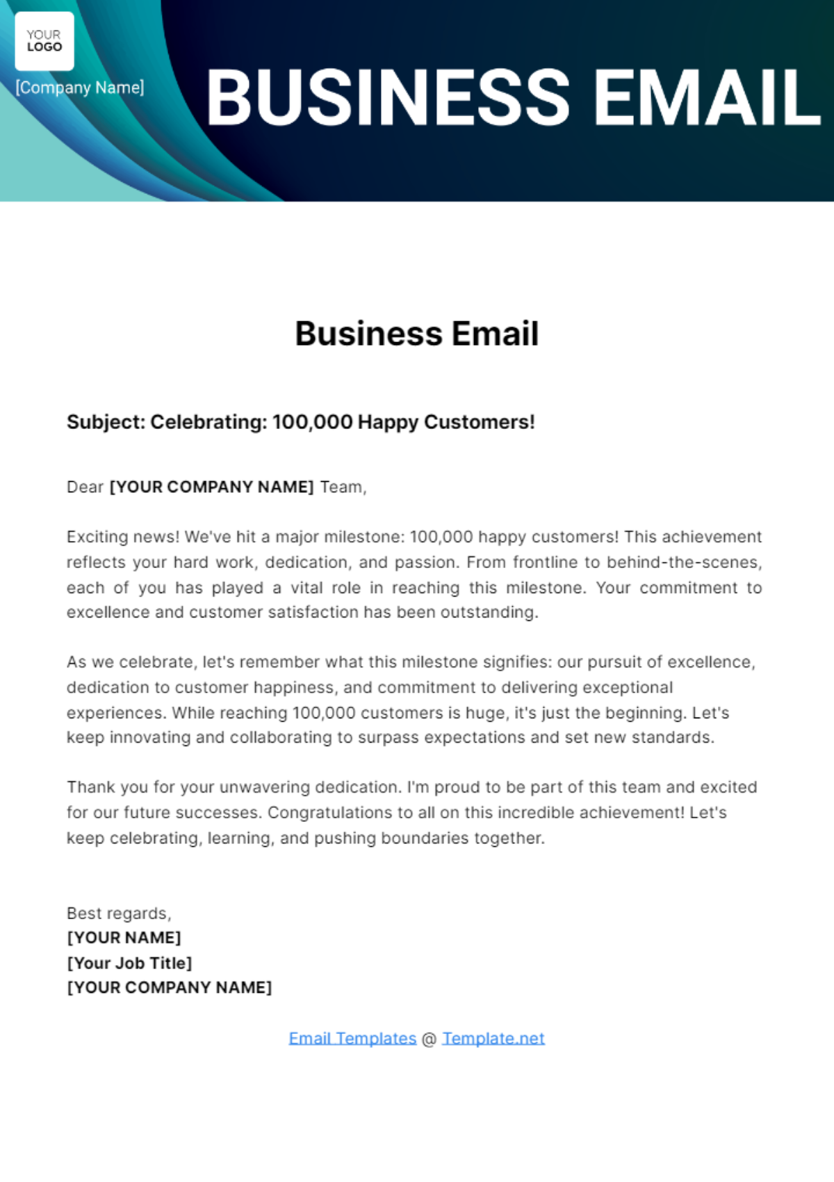 Free Business Email Template To Edit Online
