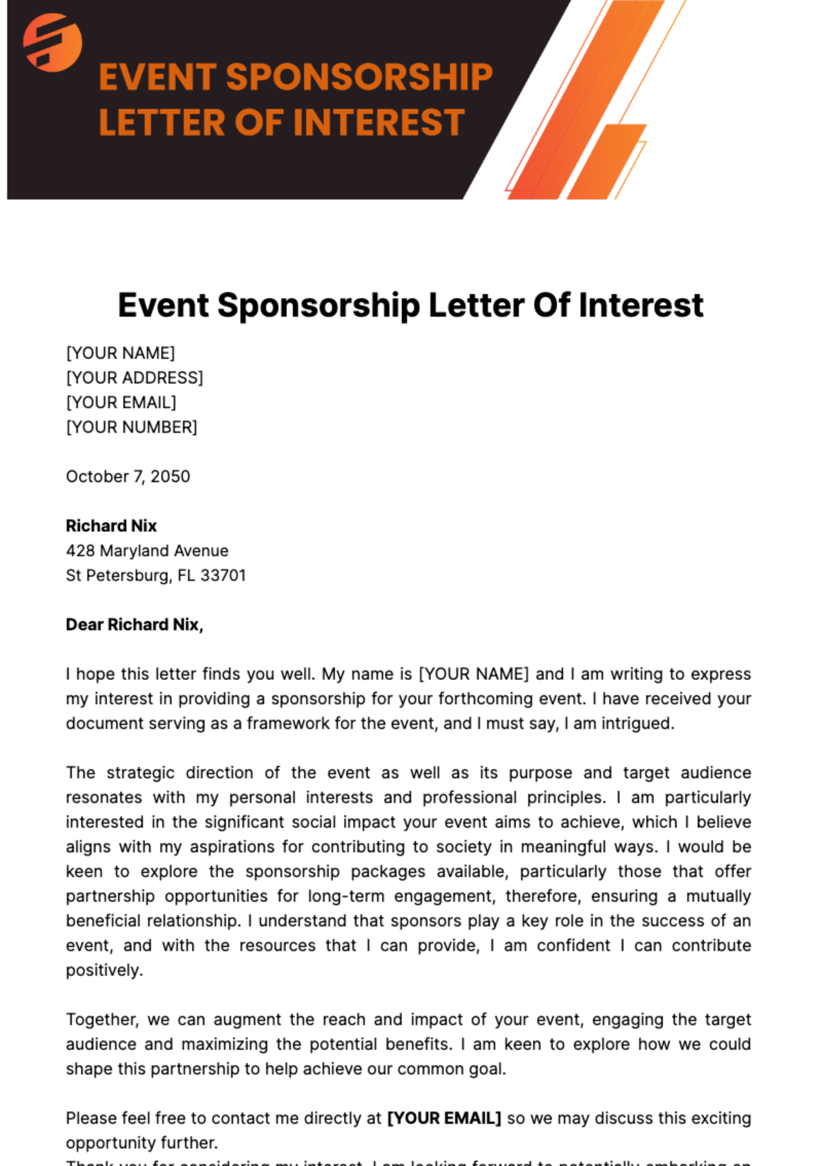 Event Sponsorship Letter of Interest Template