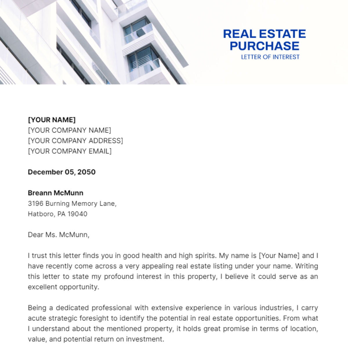 Real Estate Purchase Letter of Interest Template - Edit Online & Download