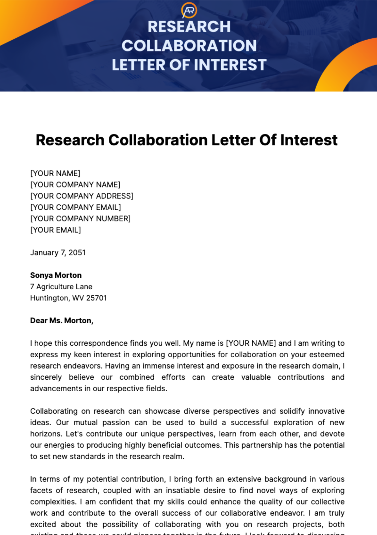 Research Collaboration Letter of Interest Template