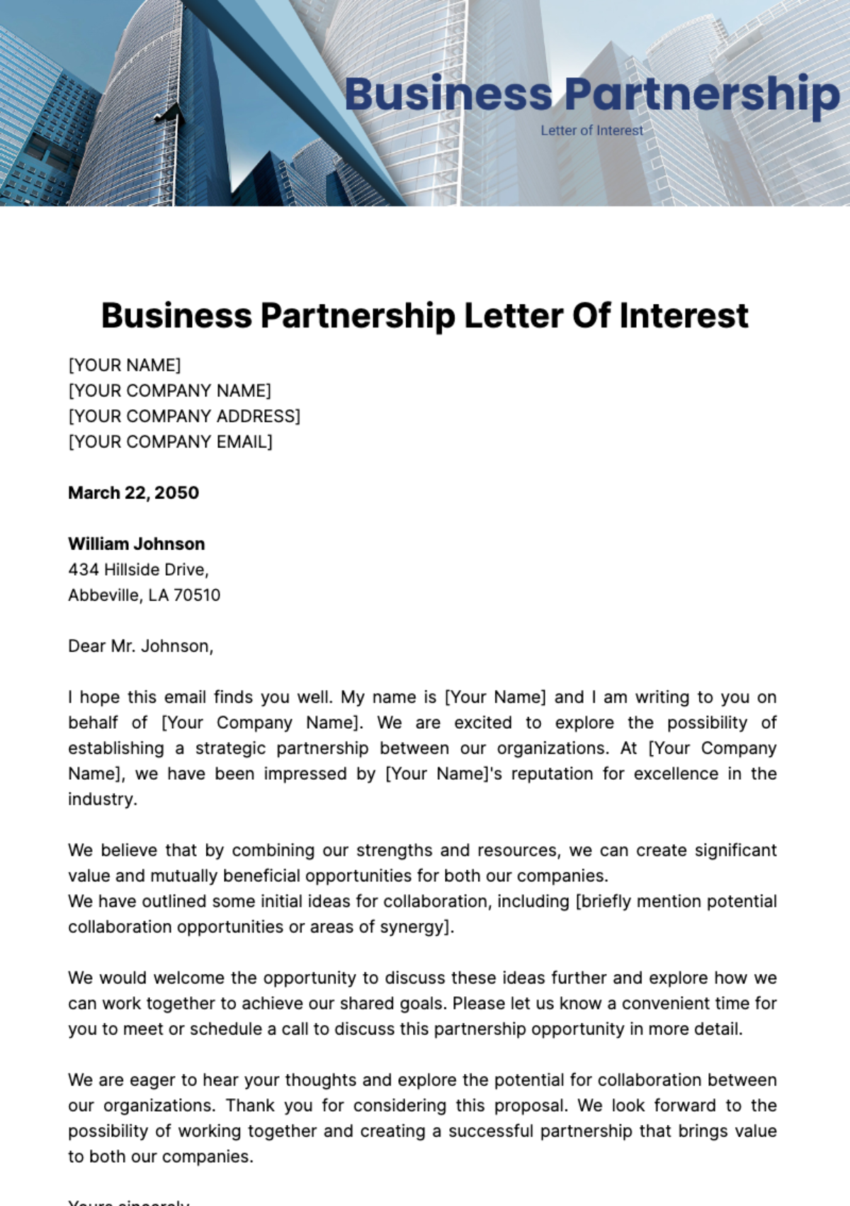 Business Partnership Letter of Interest Template