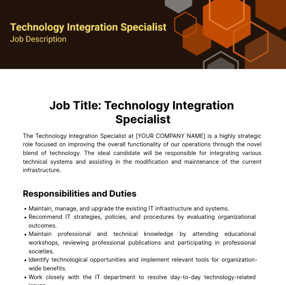 Technology Integration Specialist Job Description Template