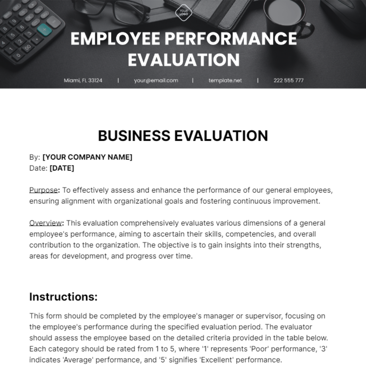 Business Evaluation Template - Edit Online & Download